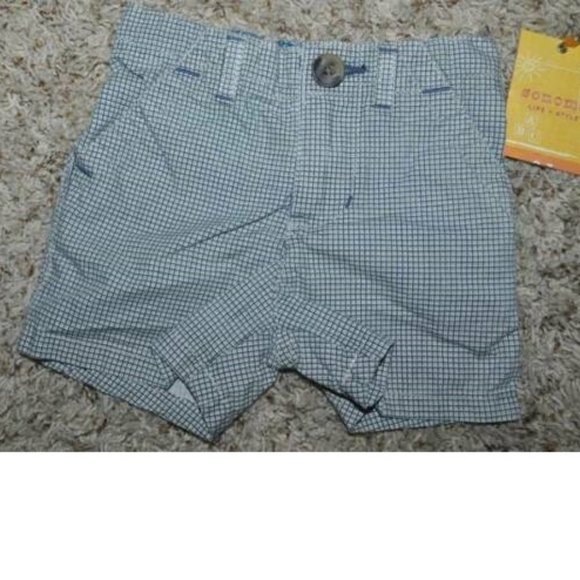 Infant Shorts Sonoma 3/6 months 2 Pc Blue & Brown Checked 1/2 Elastic Waist Boy - Picture 4 of 5